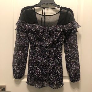 Free People Purple Black Floral Smock Ruffle Top 0